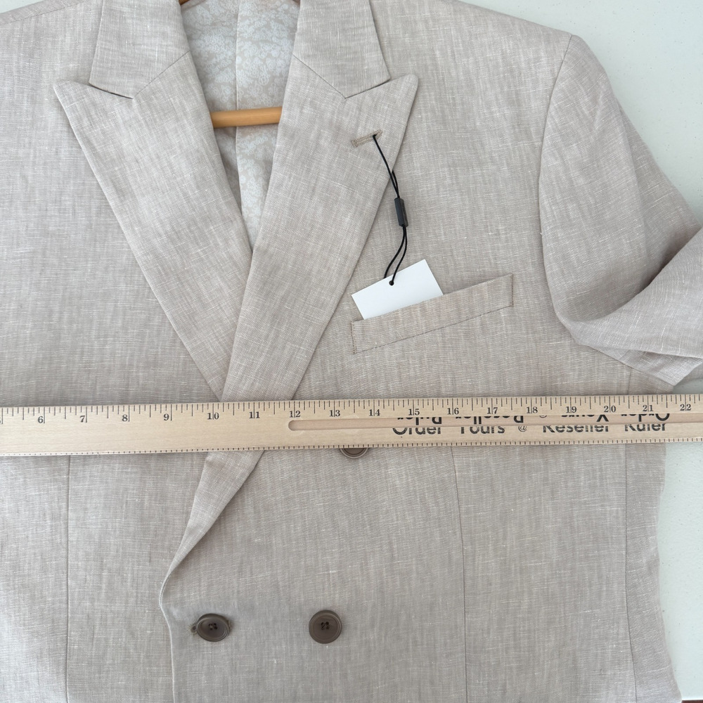 Bar III Linen Blazer 42R Mens Beige Double Breasted Sport Coat Jacket Dinner - Picture 10 of 12